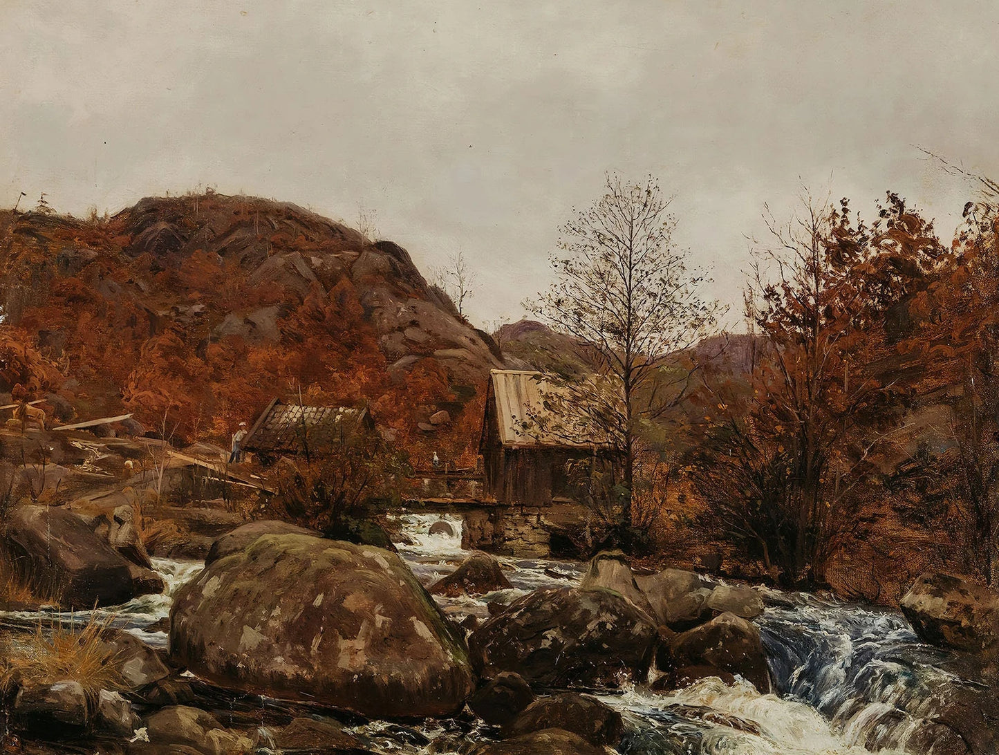 Canvas Painting Nordic Autumn Rural Farmhouse Forest Mountain River Landscape Retro Print Wall Art Picture Home Decor Wall Decor