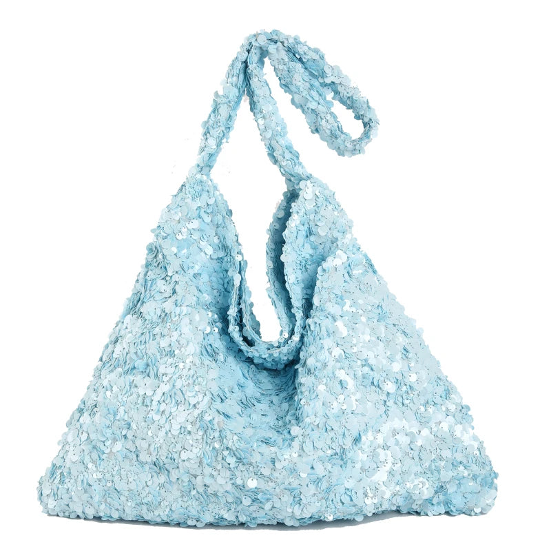 Fashion Sparkly Sequin Sweet Tote Bag for Women Casual Glitter Shopper Shoulder Bag for Party Large Capacity Youth Shiny Handbag