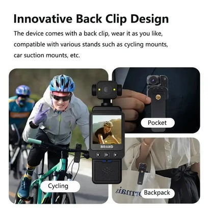 Lenovo Portable Recorder Action Camera with Front LCD Touch Rear Screens 4K 1080P Waterproof Video Camera 180° Screen Rotation