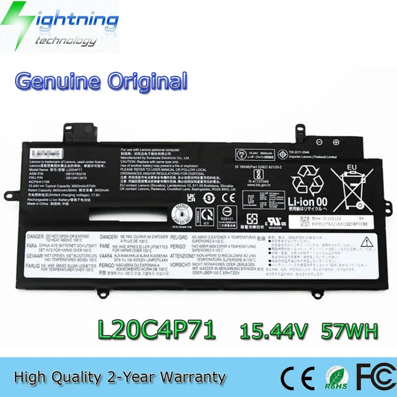 New Genuine Original L20C4P71 15.44V 57Wh Laptop Battery for Lenovo ThinkPad X1 Carbon Gen 9 2021 L20D4P71 L20M4P71