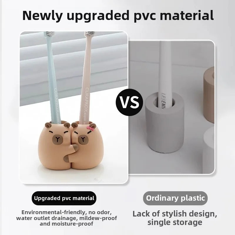 CapabalaPVCToothbrush Holder Bathroom Countertop Single or Double Toothbrush Storage Base Organizer Toothbrush Stand
