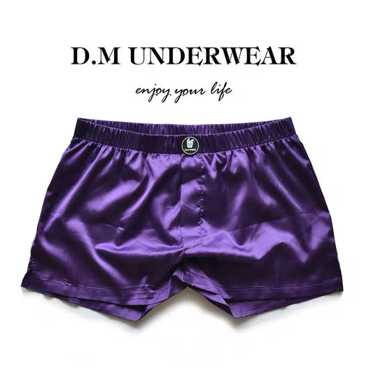 D. M Men's Sexy Low Waist Flat Corner Pants Solid Color Silk Smooth Solid Color Four Corner Shorts Home Pants Stage Performance