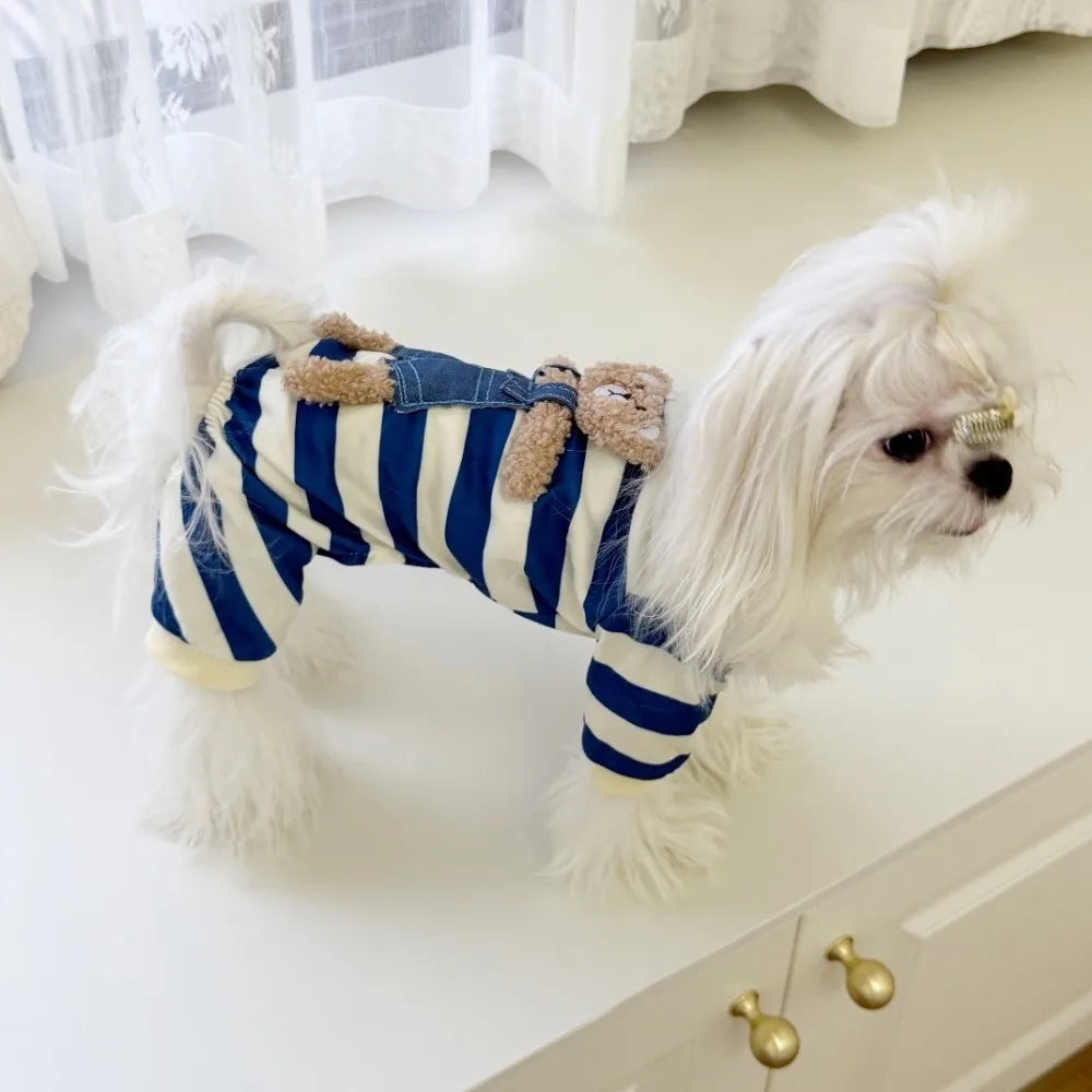 Cartoon Pattern Kawaii Pet Clothes Keep Warm Cotton Winter Puppy Clothes Striped Pajamas Animal Clothing Dog Jumpsuits Corgi