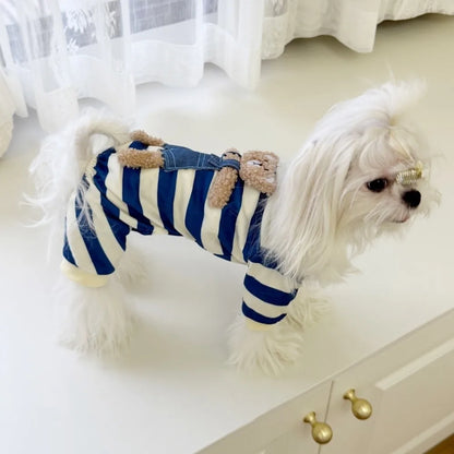 Cartoon Pattern Kawaii Pet Clothes Keep Warm Cotton Winter Puppy Clothes Striped Pajamas Animal Clothing Dog Jumpsuits Corgi