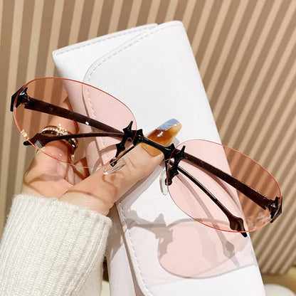 2026 New European and American Sunglasses, INS Style, Frameless Oval, High-End Fashion, Vintage Trendy Hit, Y2K Korean Version