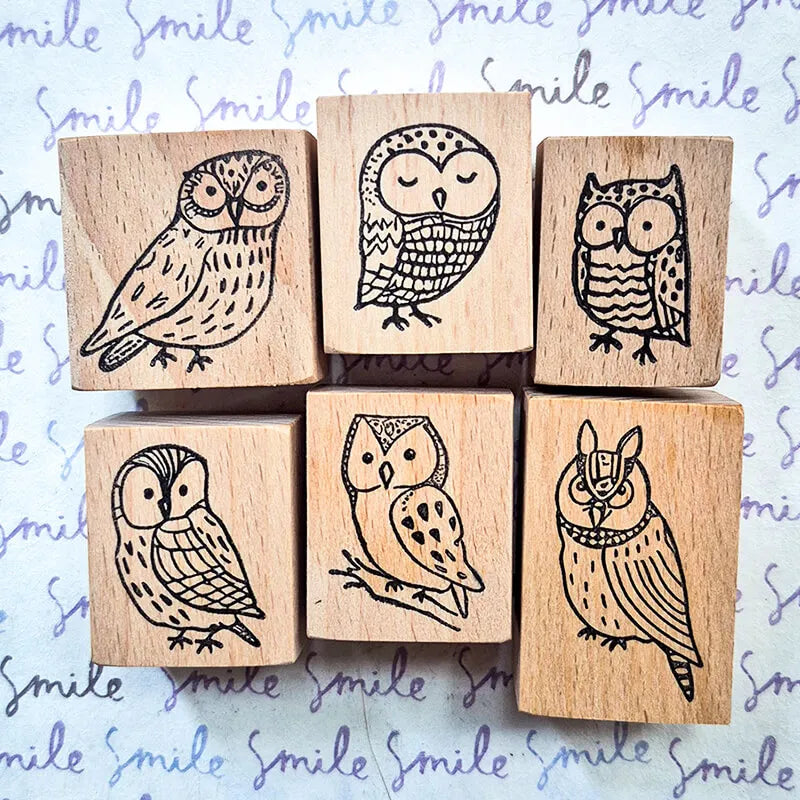 Stamp Scrapbooking Night Owl Journaling Supplies Kawaii Stationary Birds Wooden Stamps