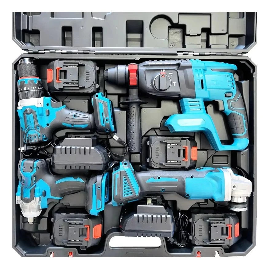 Powerful Brushless Cordless 4 in 1 Practical Jobsite Tool Set Power Wrench Drill Angle Grinder Hammer Portable Power Tool Set