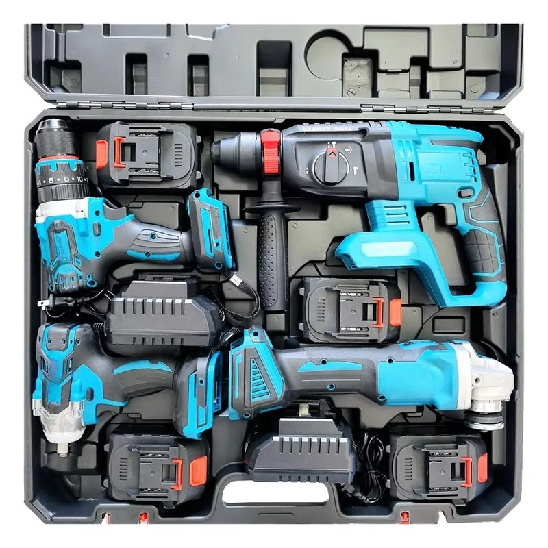 Powerful Brushless Cordless 4 in 1 Practical Jobsite Tool Set Power Wrench Drill Angle Grinder Hammer Portable Power Tool Set