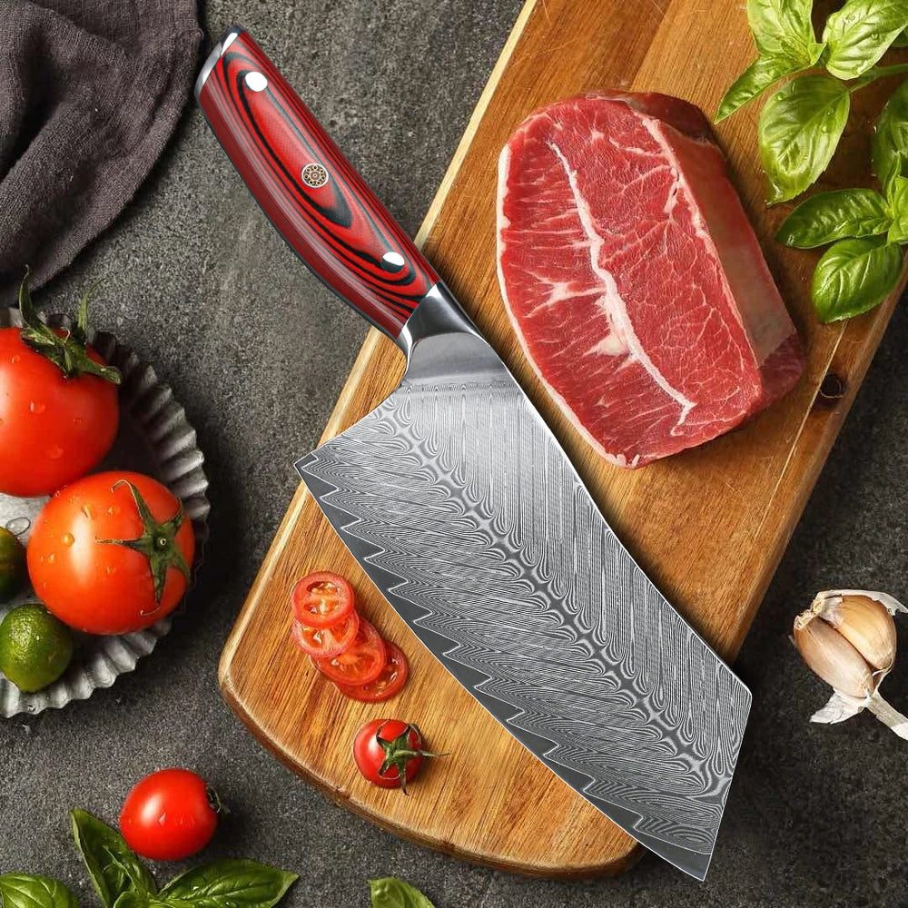 YIZEMA 7" Cleaver Knife Japanese Damascus Steel Sharp Meat Slicer Vegetable Chopper Kitchen High Quality Professional Chef Knife