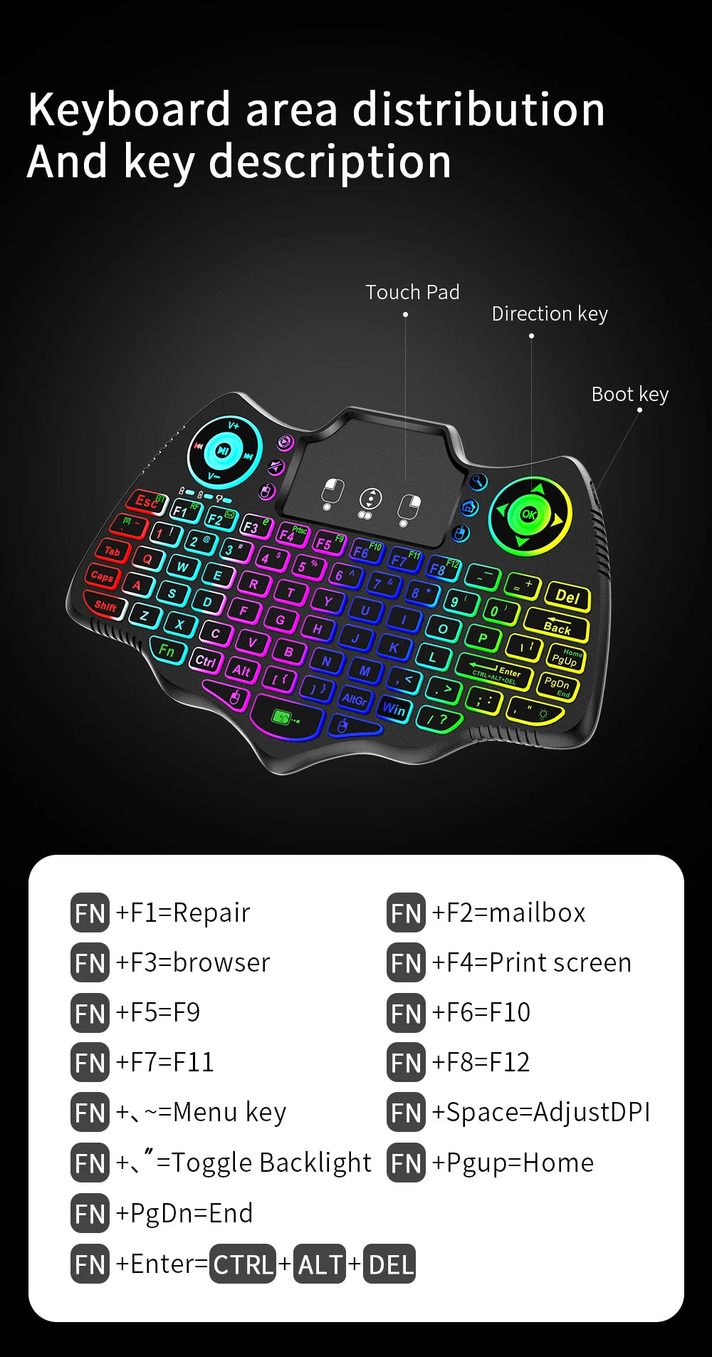 MRSVI V18 Mini Wireless Keyboard 2.4G BT Touch 7 Color Backlit French Spanish Russian Air Mouse Keyboard Gift for Android TV Box