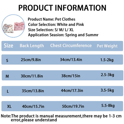 Medium Cat Clothing Cute Dog Clothing for Small Dog Strawberry Dog Vest Summer Breathable Vest Ruffled Collar Pet Clothes