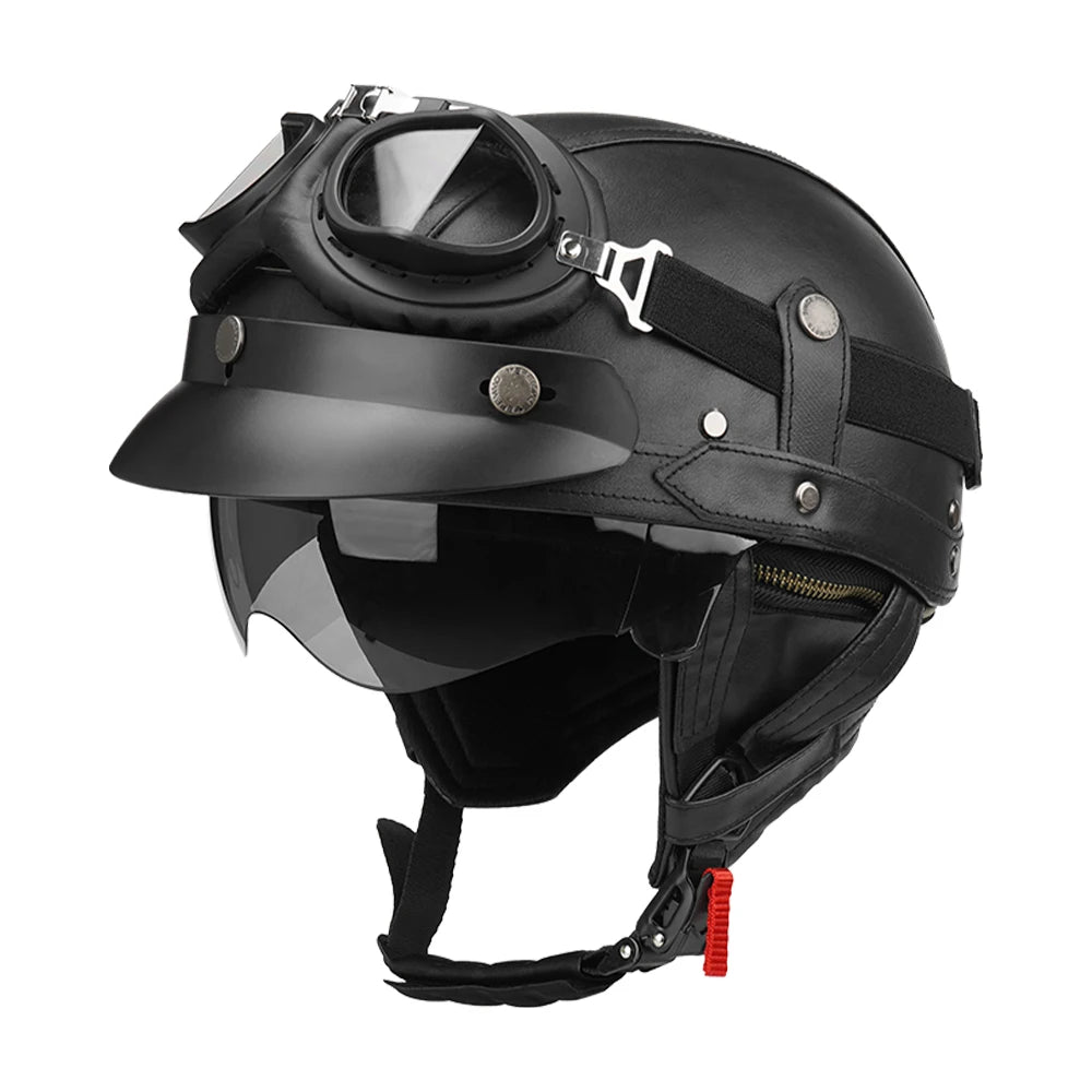 Motorcycle Half Helmet Leather Vintage Helmet Four Seasons General Safety Helmet Anti Fall And Sun Cap Moto Open Face Helmet
