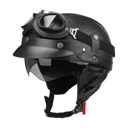 Motorcycle Half Helmet Leather Vintage Helmet Four Seasons General Safety Helmet Anti Fall And Sun Cap Moto Open Face Helmet