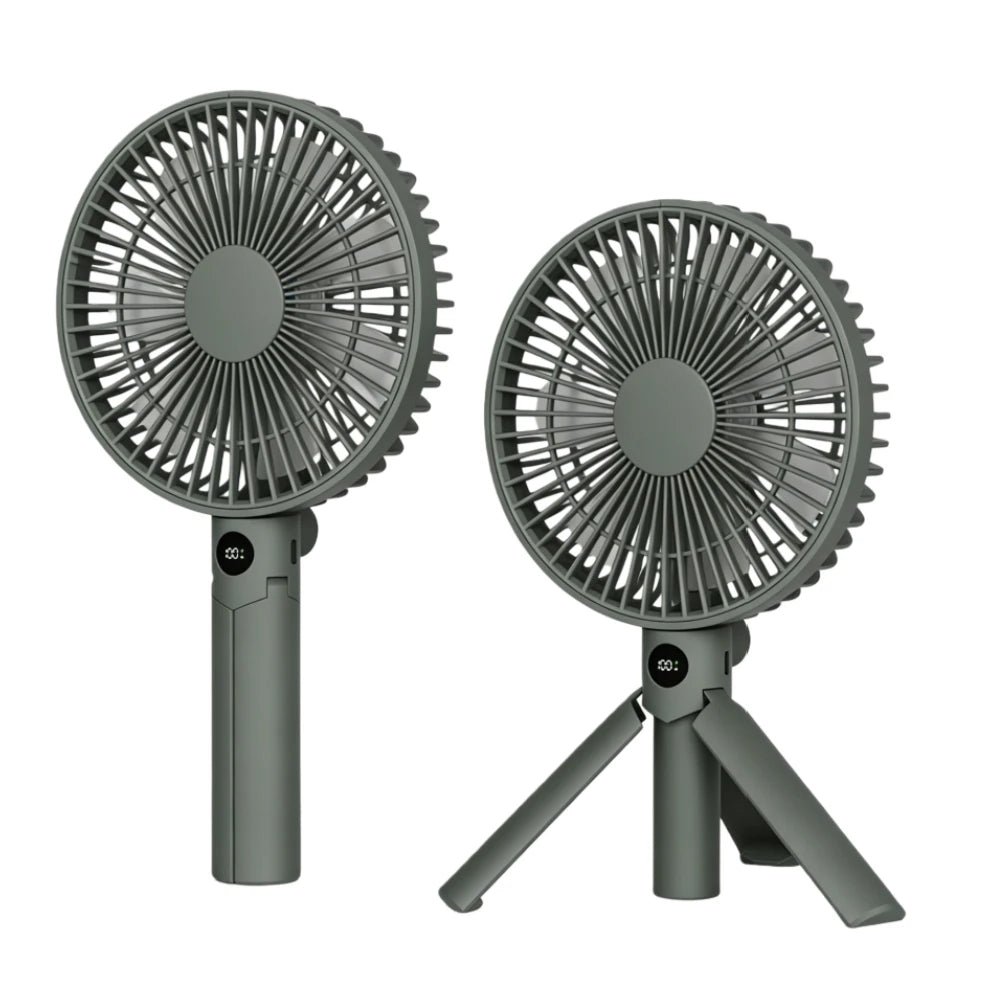 XIAOTREE Portable Handheld Rechargeable Fan LED Digital Display 180°Adjustable Rechargeable Fan 4 Speed Wind Camping Tripod Fan