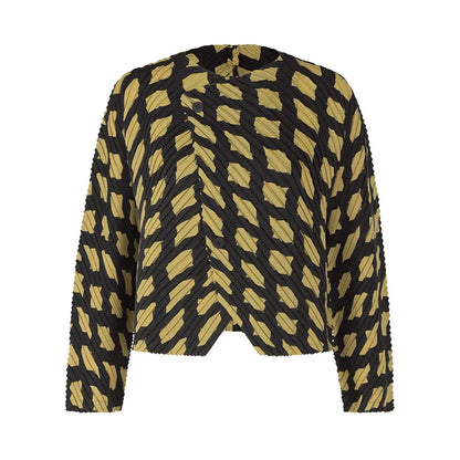 Miyake Pleated Twill Color Blocking Long Sleeved Jacket Women New Fashion Double Button Causal Short Coats