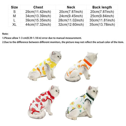 Fruit Printed Cat Recovery Clothing High Elasticity Breathable Pet Anti-Licking Vest Soft Comfortable Pet Weaning Suit Pet Care