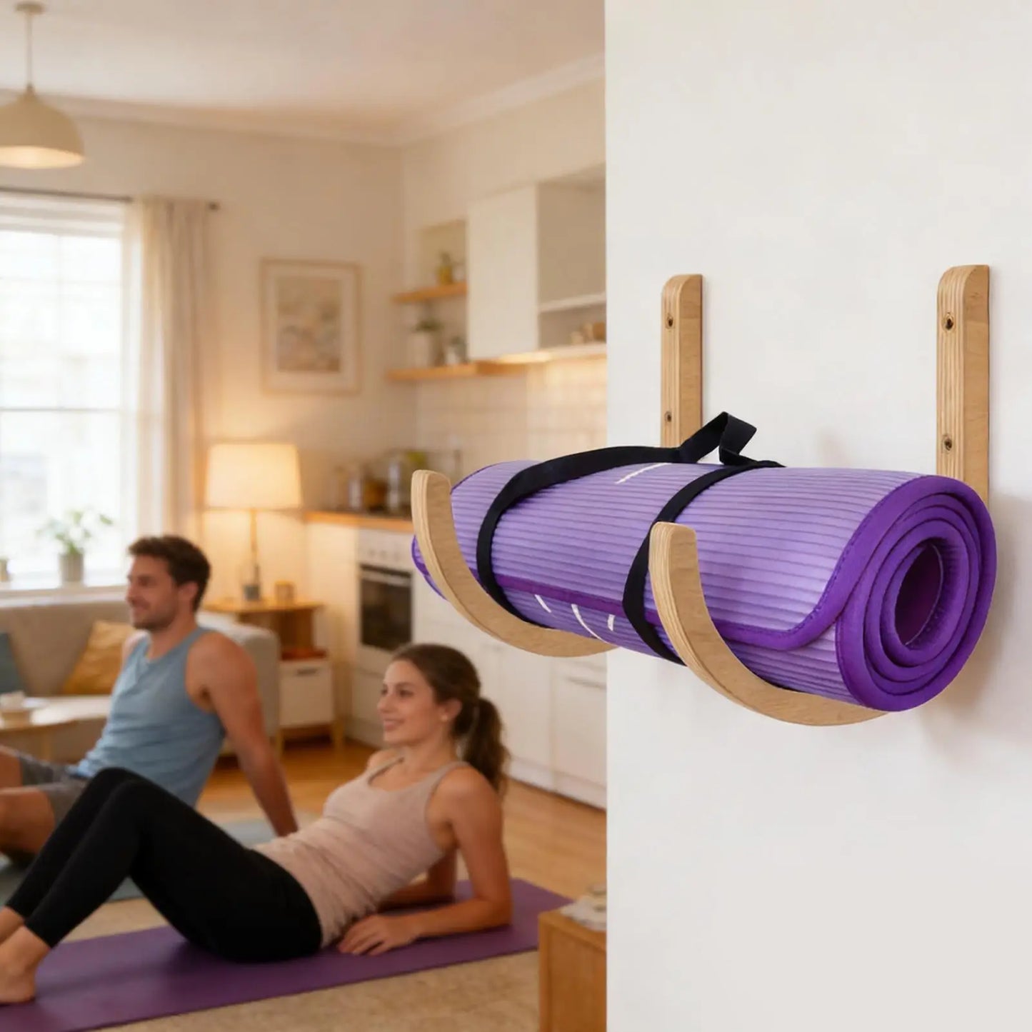 Yoga Mat Storage Rack 2PC Wooden With Screws Yoga Mat Wall Mount Storage Rack For Home Gym Indoor Exercise Fitness