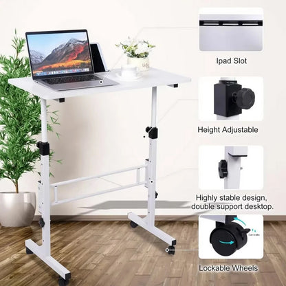 Mobile Stand Up Desk with Wheels Oversized Table Adjustable Height Large Laptop Desk Portable Study Desk for Dormitory Student