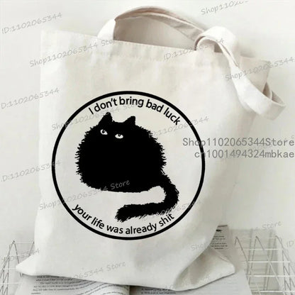Kawaii Black Cat Graphic Handbags for Women Japanese Style Canvas Tote Bag Cartoon Fashion Shoulder Bag for Women Kitten Bag