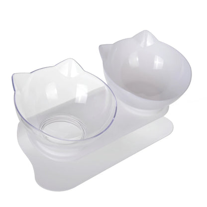 Cute Cat Ear Double Bowls for Cats Food and Water Raised Stand Kitten Feeding Bowl Cervical Protection Anti-Slip Pet Supplies