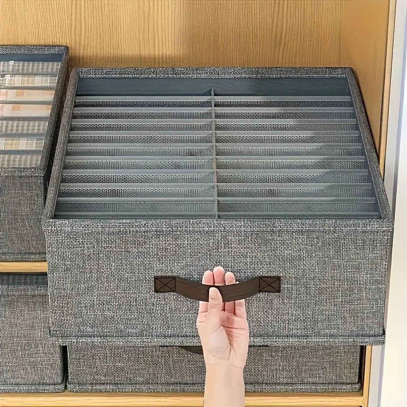 Foldable Storage Organizer 24 Compartments Portable Box for Clothes Accessories Closet Drawer Organization Gray Fabric