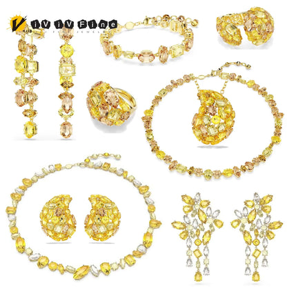 2026 Fine Jewelry Set Luxury Mixed Crystal Necklace Long Earrings Bracelet Ring for Women Romantic Gift