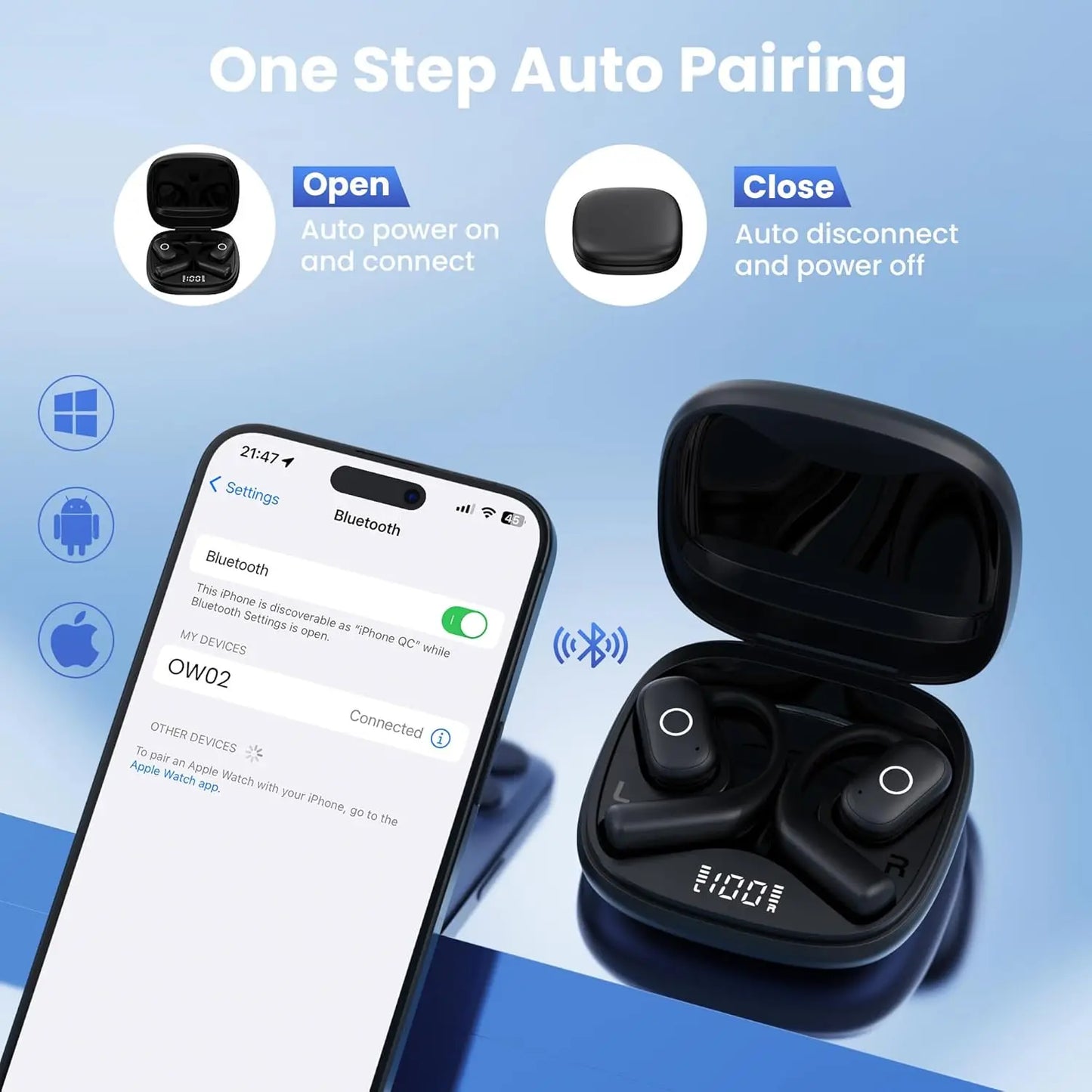 2026 New Open Ear OWS Earphones Bluetooth 5.4 Wireless Headphones HiFi Sound Headset Touch Control TWS Earbuds 60 Hours Playback