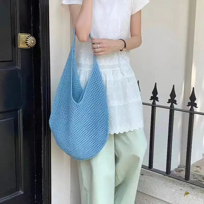Fashion Women's Hollow Woven Shoulder Bags Large Capacity Knitting Underarm Bag Solid Crochet Tote Handbag Summer Mesh Beach Bag