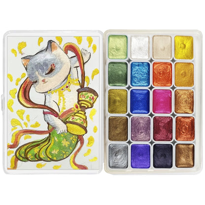 20/24/60/72-Color Pearlescent Watercolor Paint- Intense Sparkle, Professional Coverage, Light Fastness - Glitter Solid Pigments