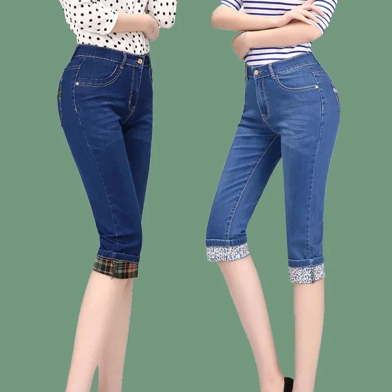 2025 New High waisted Women's Capri Denim Shorts Women Summer Thin Slim Vintage Jeans Stretch Short Straight leg Pants Leggings