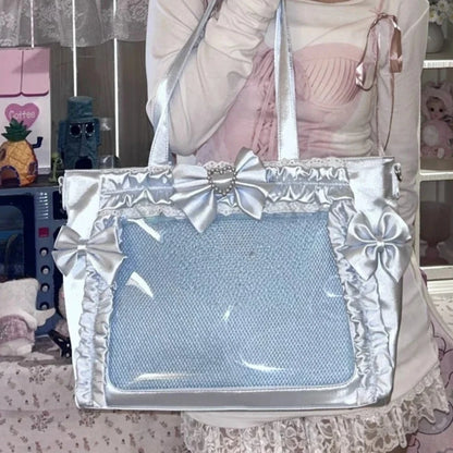 New Sweet and Cool Girl Ulzzang Ita Bag Lace Bow Ribbon JK Uniform Shoulder Bag Comic Exhibition Portable Y2K Tote Bag