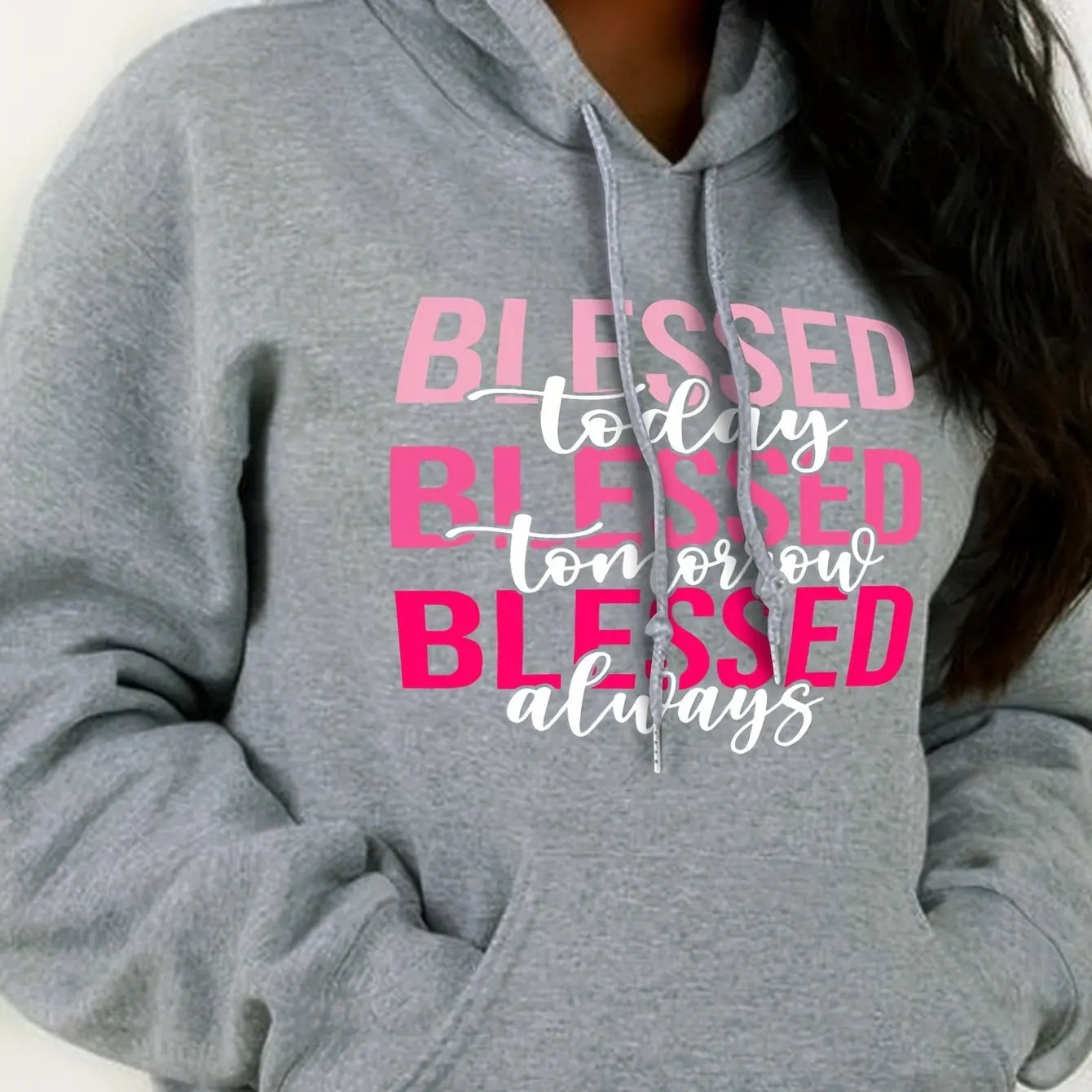 Women's casual fashion hoodie sweatshirt blessed letter print round neck long sleeved autumn and winter warm regular version