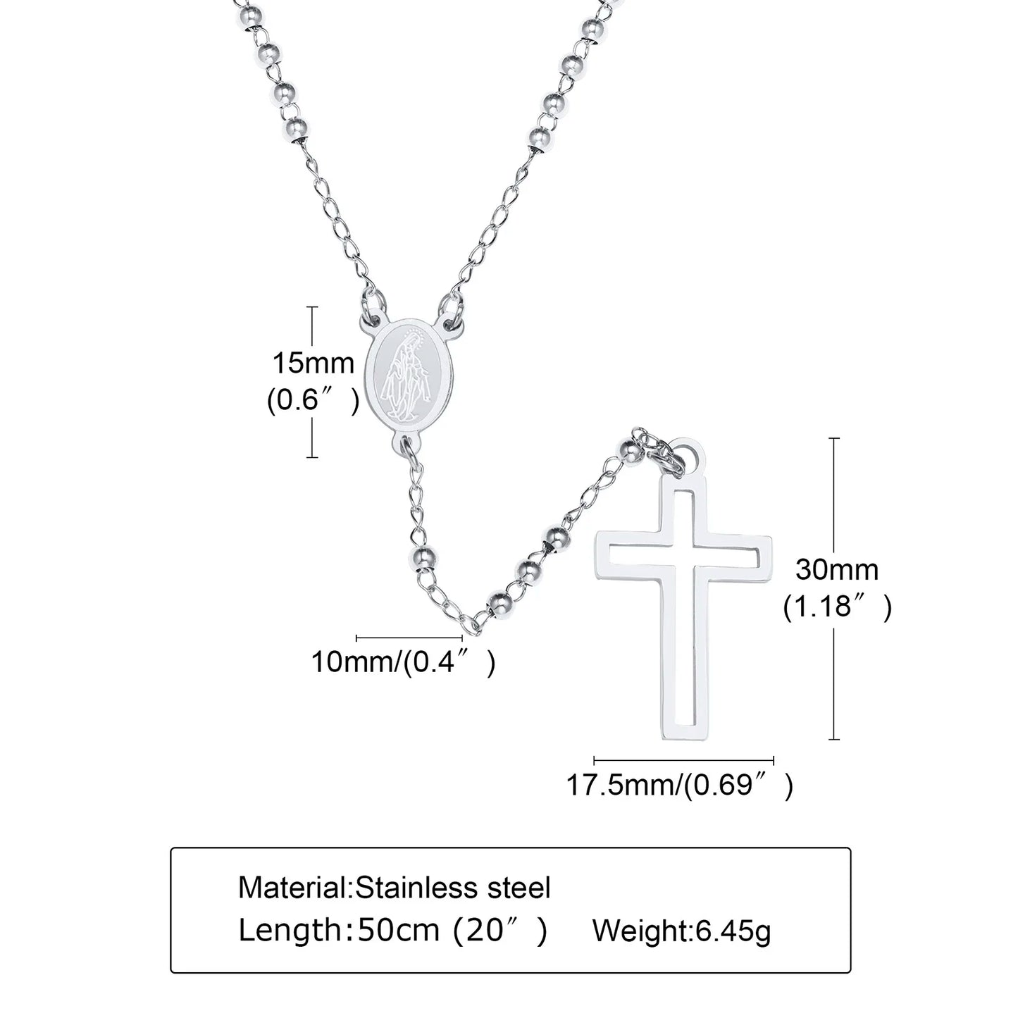 Simply Rosary Necklace,Cross Necklace, Virgin Mary Religious Necklace, Lariat Necklace for Men Women Jewelry