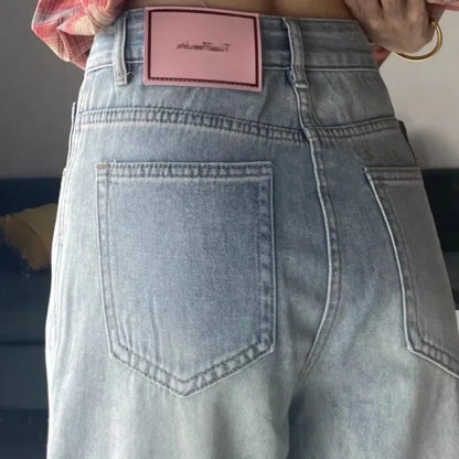 Mulheres perna larga calças de brim baggy senhora vintage y2k punk cintura baixa solta calças jeans streetwear moda lixo longo s