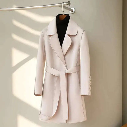 LANMREM 2023 Winter New Wool Coats For Women Lapel Long Sleeves Belt Coats Office Lady Fashion Streetwear Clothing 2DA2615