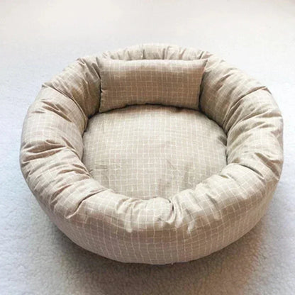 Round Pet Beds for Dogs Cats Soft Cloth Pet Mat with Pillow Animals Sleeping Cushions Sofa Puppy Small Cat House Dog Accessoires