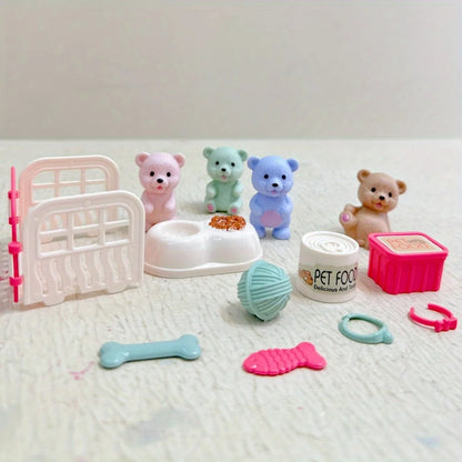 Children's Play House Toys with Teddy Bears Pet Bathrooms Scene Little Girls Family Pet Toys Gift for Kids