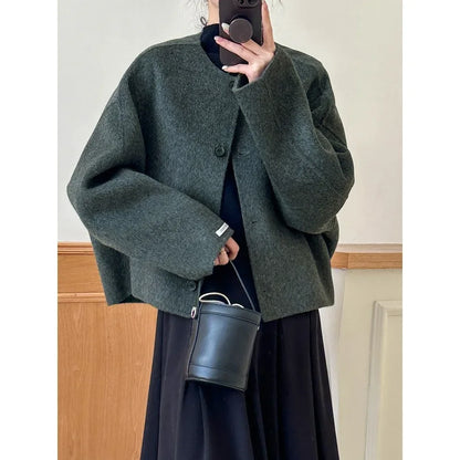Loose Women's Jacket Grey Smoke New Autumn Winter Fashion Short Style Coat Casual Chic Style Chinese Brand Women's Outerwear