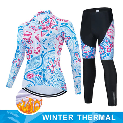 Women Winter Thermal Fleece Clothes 2026 Cycling Uniform Cycle Jersey Clothing Jerseys Pants Gel Bib MTB Jacket Suit Bike Outfit