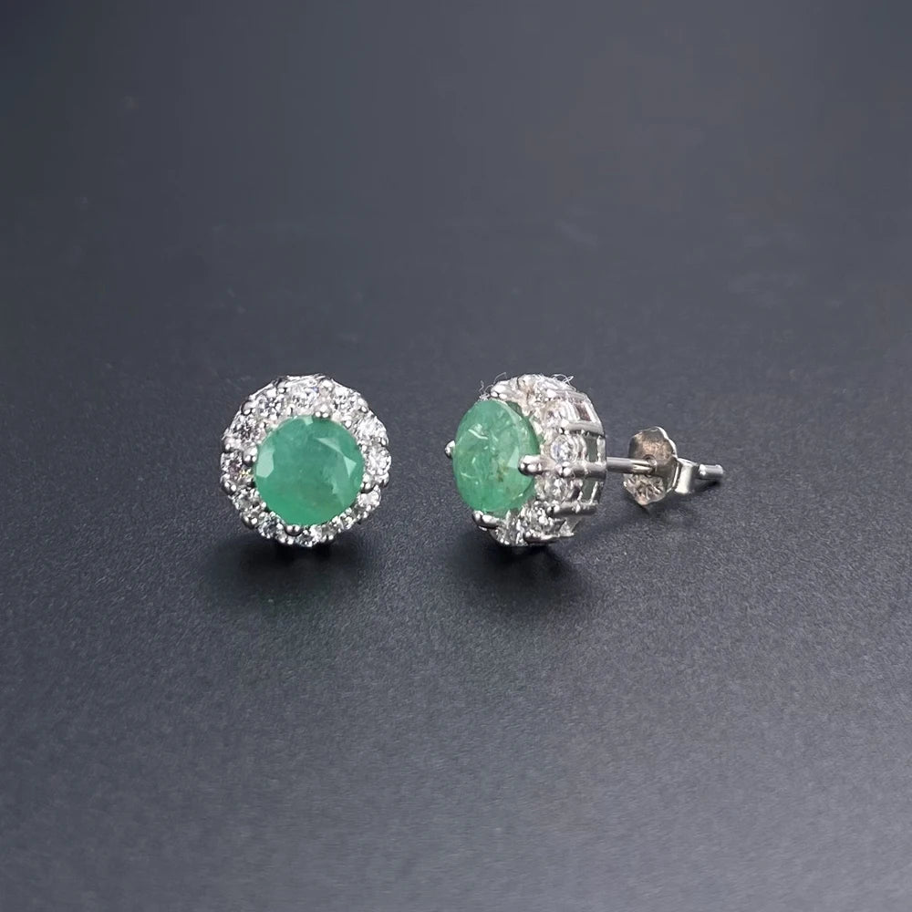 Elegant Natural Emerald Jewelry Sets Sterling 925 Silver Gemstone 5mm Fine Jewelry for Women Party Wedding Fine Jewelry Gift