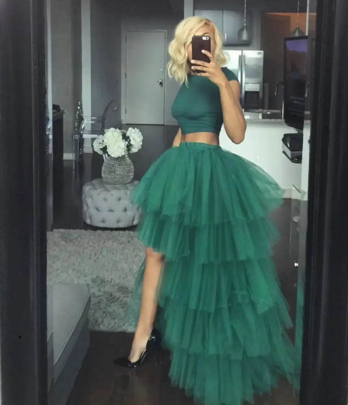 Women's High Low Tulle Multi-Skirt Iered Ruffles Asymmetrical Prom Party Skirts Punk Tulle Gown Under Petticoat