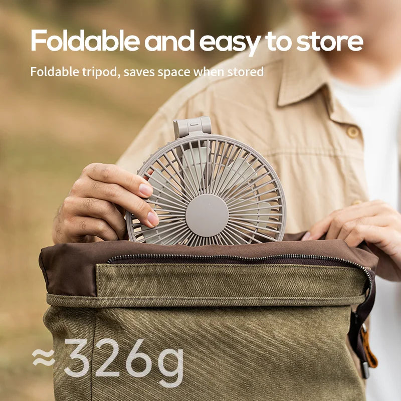 XIAOTREE Portable Handheld Rechargeable Fan LED Digital Display 180°Adjustable Rechargeable Fan 4 Speed Wind Camping Tripod Fan