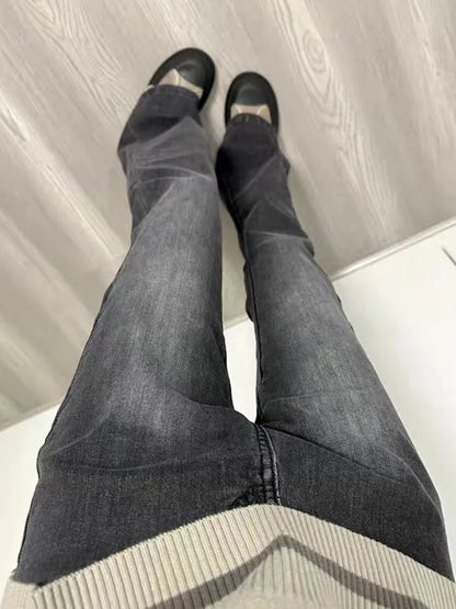 Harajuku Black Flare Jeans Low Waist Slim Bell Bottoms Women Fashion Denim Pant Trousers American Retro High Street Streetwear