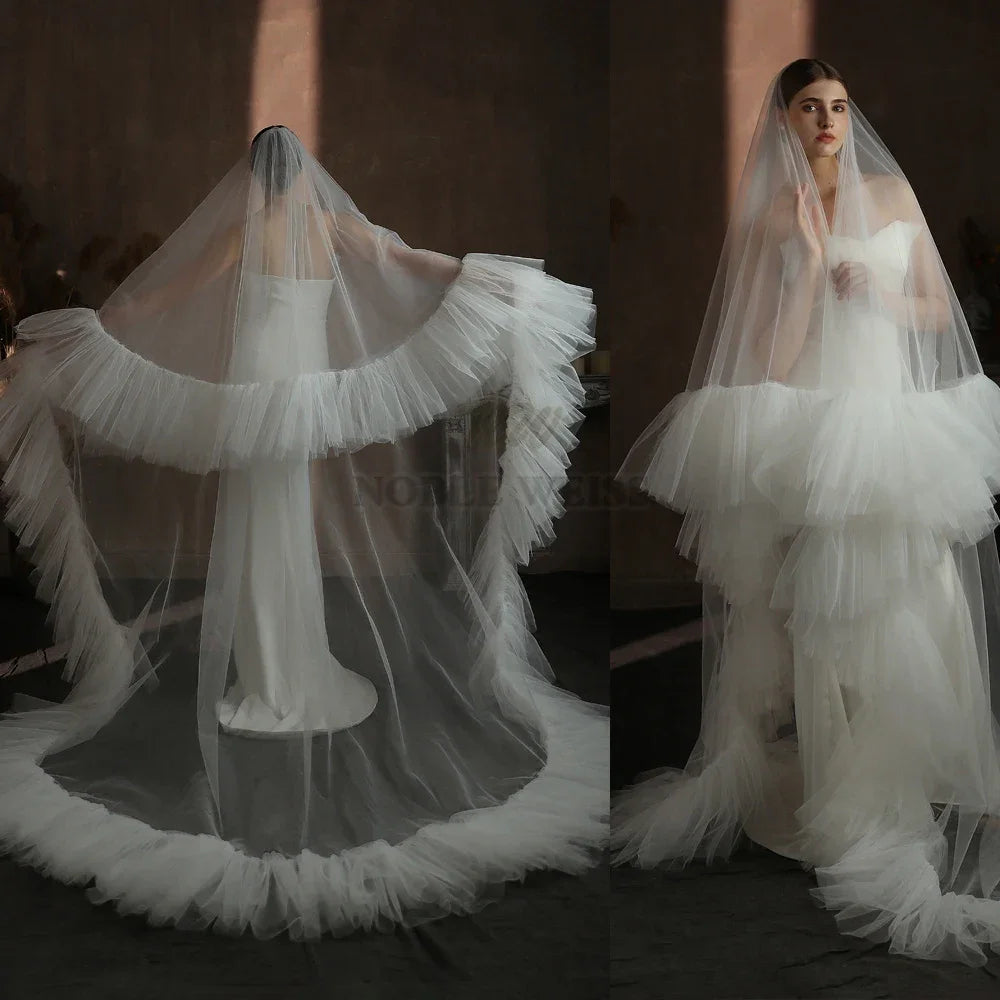 Two Layer Wedding Veil Ruffled Edge Tulle Bridal Veil With Comb Fluffy Bride Veils Cover Face Veil Customized