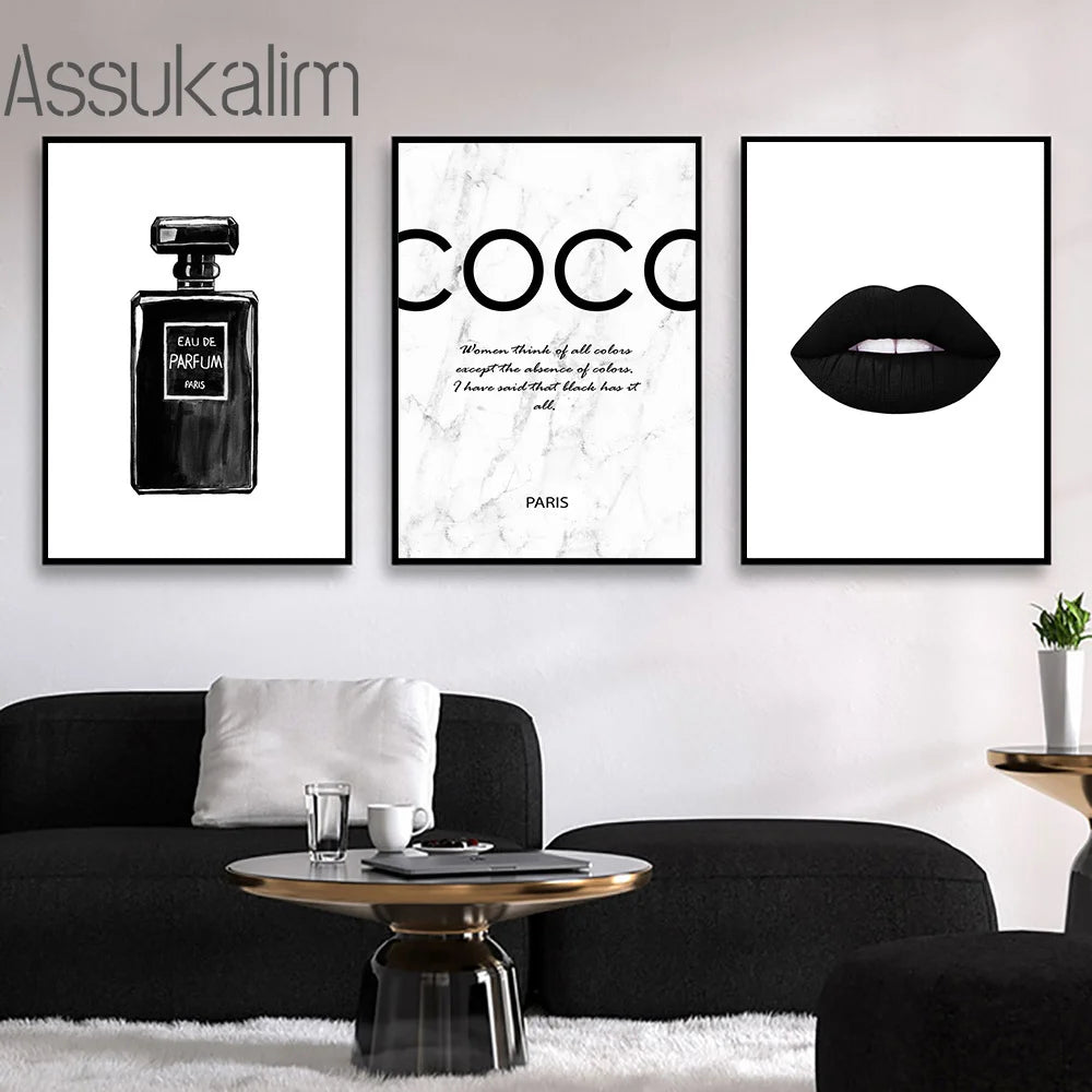 Fashion Wall Paintings Flowers Print Pictures Perfume Canvas Poster Lips Love Art Prints Nordic Wall Posters Living Room Decor
