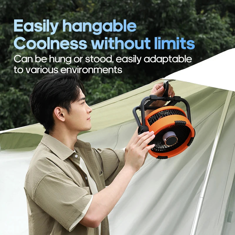 20000mAh Outdoor Camping Fan 6 in 1 Portable Rechargeable Wireless Tent Ceiling Fan with LED Light Camping Air Circulator