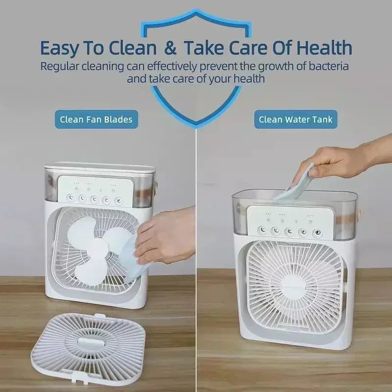 New 3 In 1 Portable Fan AIr Conditioner Household Mini Air Cooler LED Night Light Humidifier Air Adjustment Fan Office Home Fan