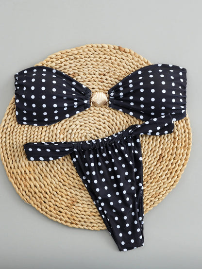 2025 Polka Dot Bikini Set Women Two Piece Swimwear - Flirty Sexy Instagram Beach Vacation Push Up Swimsuit