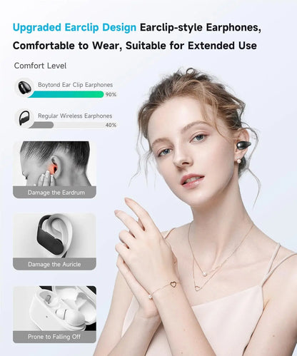 Open Ear Clip Earphones - Ear Hanging Earphones Wireless Bluetooth, Waterproof Bone Conduction Earphones