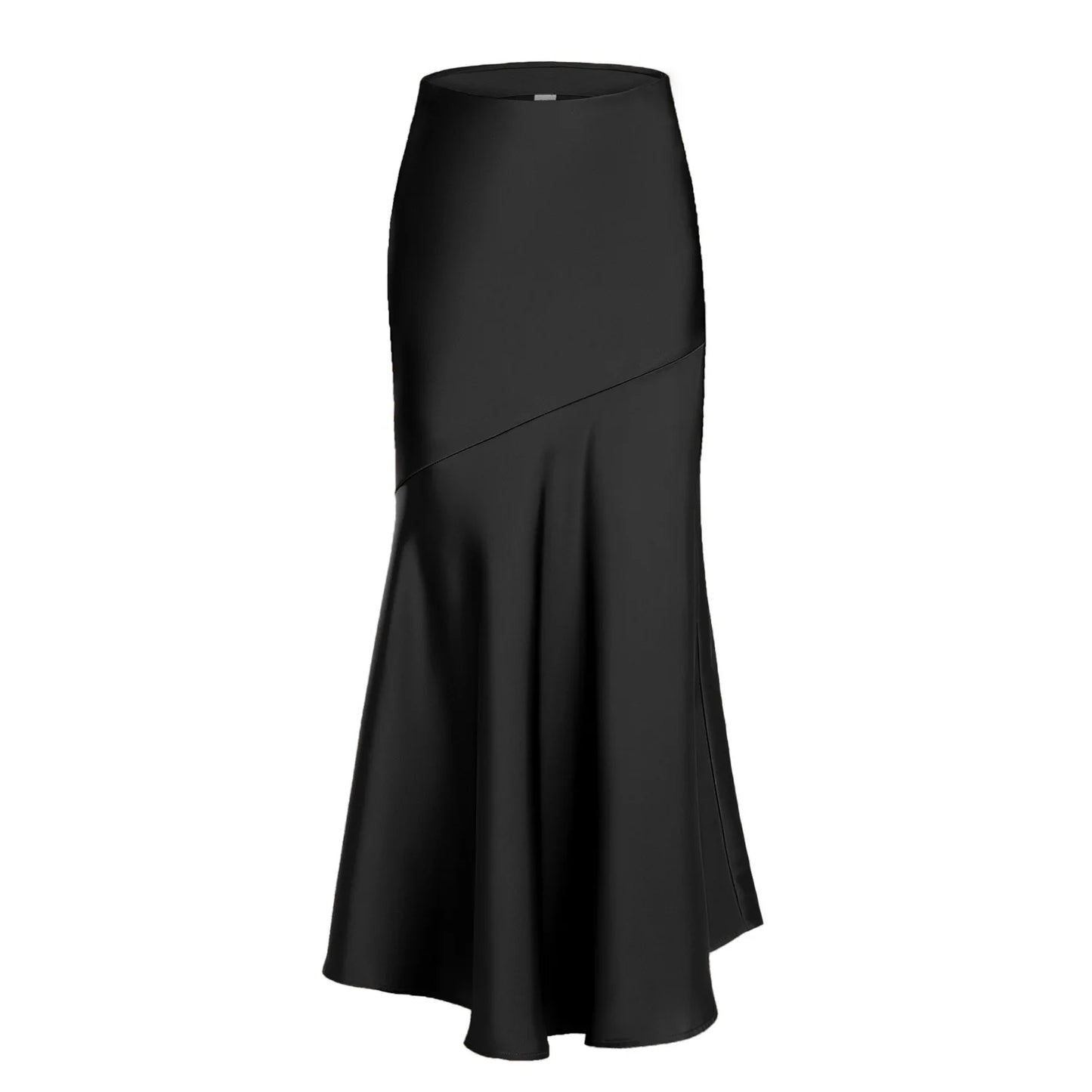 Fishtail Maxi Skirt Elegant Faux Silk Satin Skirts for Women High Waist A-line Office Lady Skirt Solid Color Glossy Finish W6681